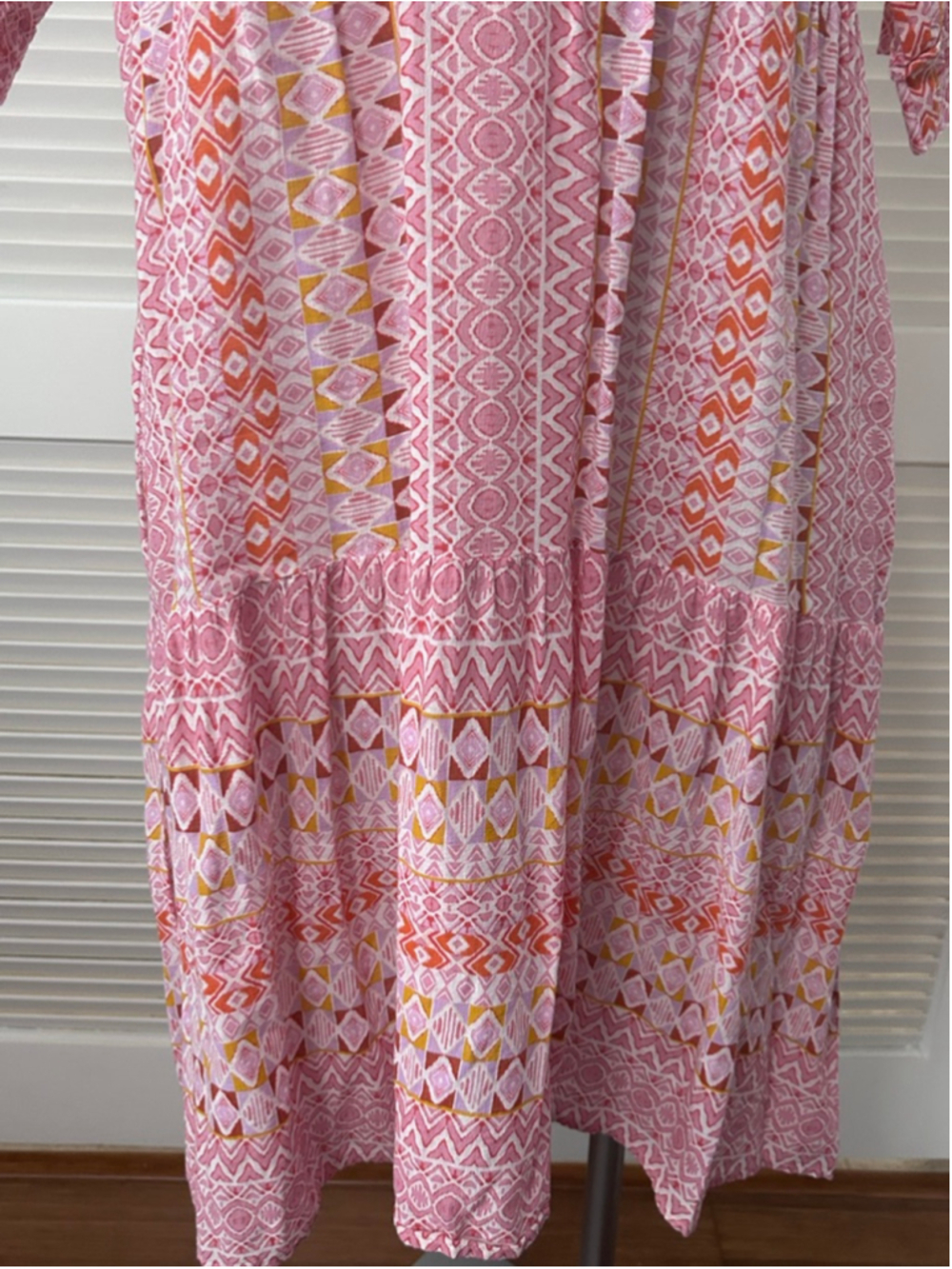 Xirena Billie Dress M Pink Geometric Block Print Cotton Babydoll Mini - Picture 4 of 12
